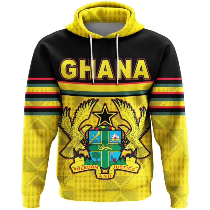 African Hoodie – Ghana Map Kente Coat Of Arms Hoodie