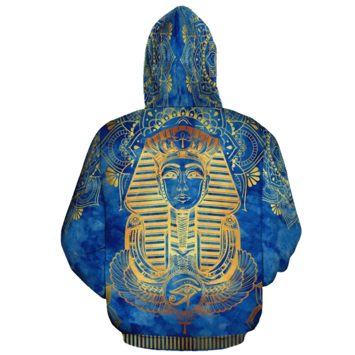 African Hoodie – Egyptian Pharaoh Pattern In Blue Fleece All-over Hoodie