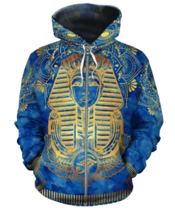 African Hoodie - Egyptian Pharaoh Pattern In Blue Fleece All-over Hoodie