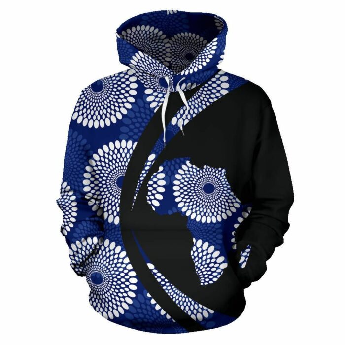 African Hoodie – Ankara Cloth Nsubra Blue Circle Style Hoodie