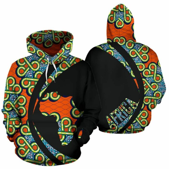 African Hoodie – Ankara Cloth Orange Circle Style Hoodie