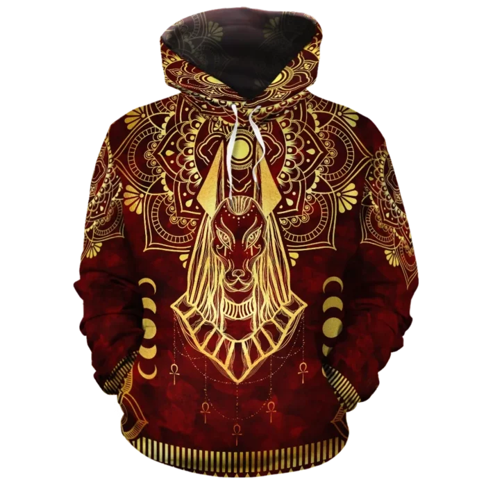 African Hoodie – Anubis Pattern In Red Fleece All-Over Hoodie