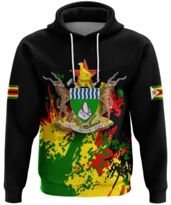 African Hoodie - Zimbabwe Coat Of Arms Spaint Style Hoodie