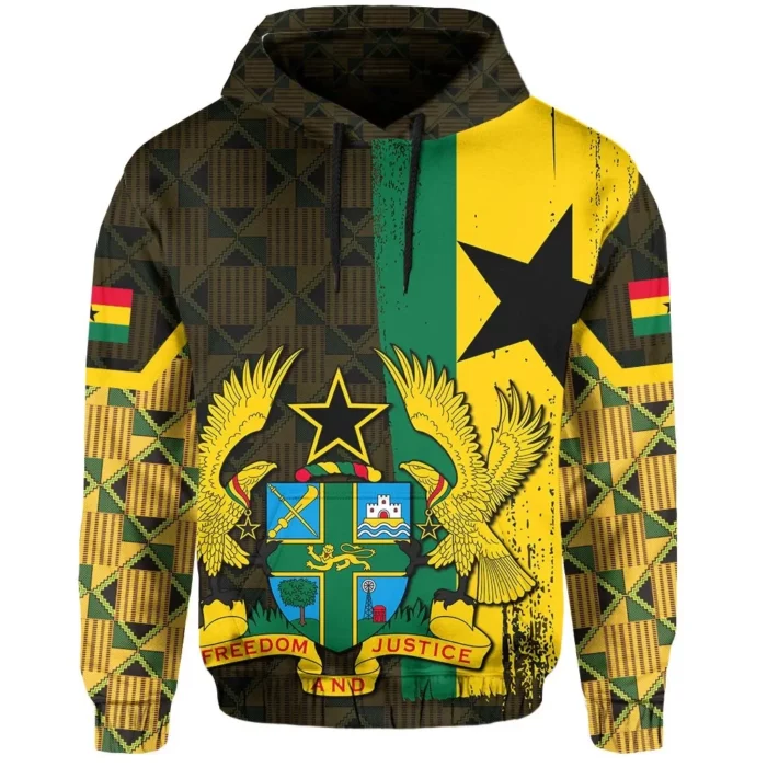 African Hoodie – Ghana Coat Of Arms Kente Hoodie