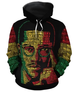 African Hoodie – Malcolm X Typo Fleece All-Over Hoodie