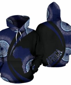 African Hoodie – Ankara Cloth Blue Dots Circle Style Hoodie