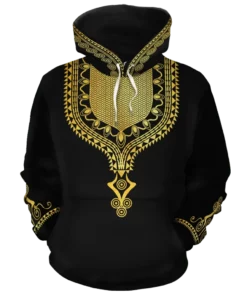 African Hoodie - Gold Pattern Dashiki Fleece All-over Hoodie