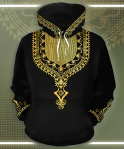 African Hoodie – Gold Pattern Dashiki Fleece All-over Hoodie