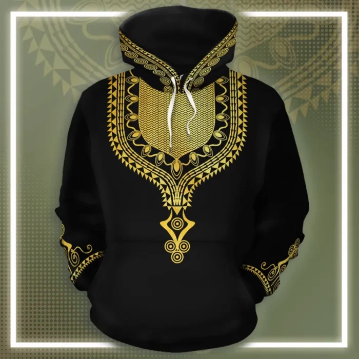 African Hoodie – Gold Pattern Dashiki Fleece All-over Hoodie