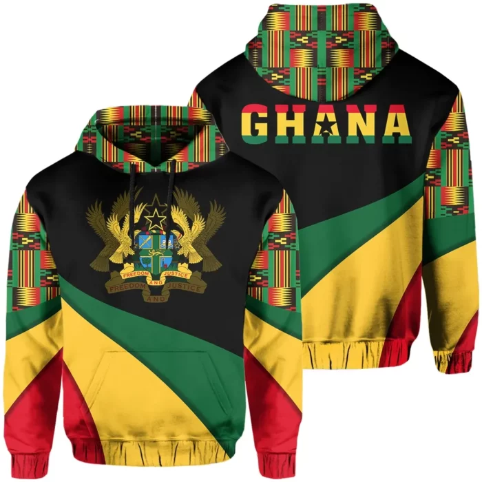 African Hoodie – Ghana Flag Kente Bend Style Hoodie