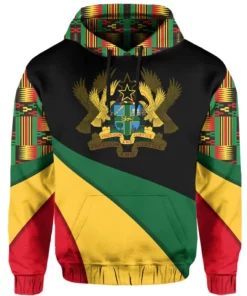 African Hoodie - Ghana Flag Kente Bend Style Hoodie