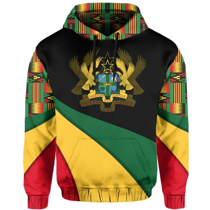 African Hoodie – Ghana Flag Kente Bend Style Hoodie