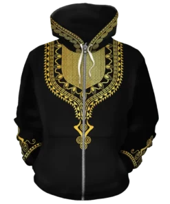 African Hoodie - Gold Pattern Dashiki Fleece All-over Hoodie