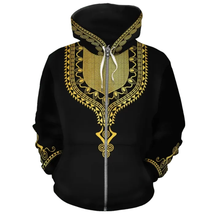 African Hoodie – Gold Pattern Dashiki Fleece All-over Hoodie