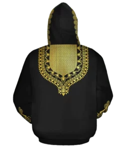 African Hoodie - Gold Pattern Dashiki Fleece All-over Hoodie