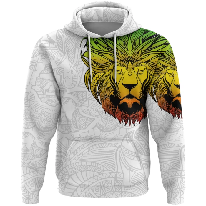 African Hoodie – Ethiopia Lion Pattern Africa White Hoodie