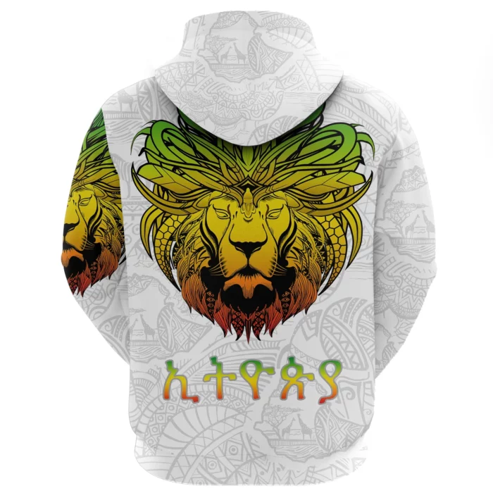 African Hoodie – Ethiopia Lion Pattern Africa White Hoodie