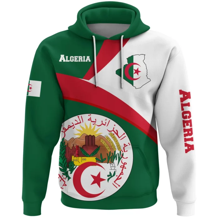 African Hoodie – Algeria Flag Maps Green Hoodie