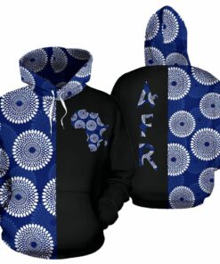 African Hoodie - Ankara Cloth Nsubra Blue The Half Hoodie