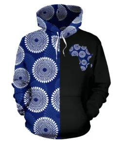 African Hoodie - Ankara Cloth Nsubra Blue The Half Hoodie