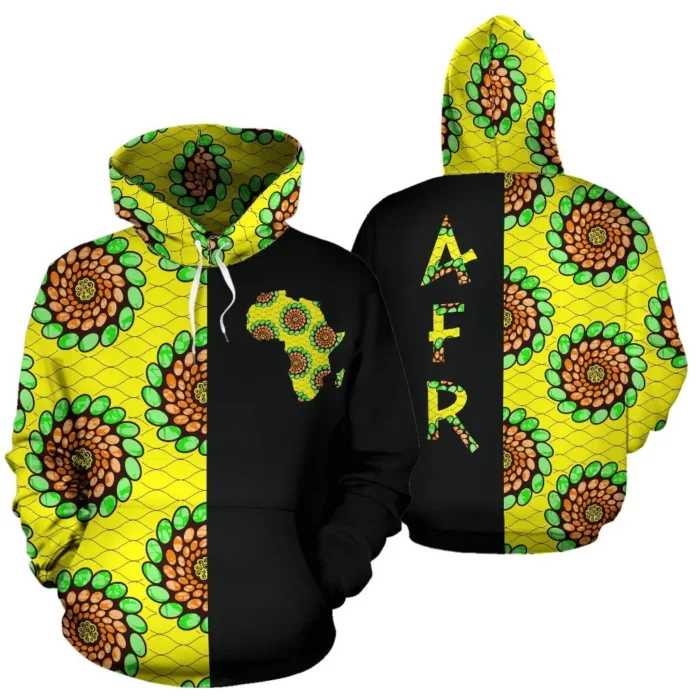 African Hoodie – Ankara Cloth Green Spirals The Half Hoodie