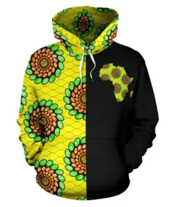 African Hoodie - Ankara Cloth Green Spirals The Half Hoodie