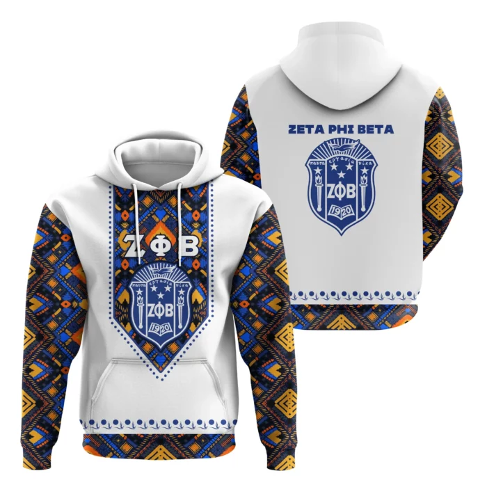 African Hoodie – Zeta Phi Beta African Pattern White Hoodie