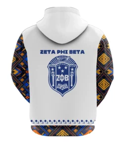 African Hoodie - Zeta Phi Beta African Pattern White Hoodie