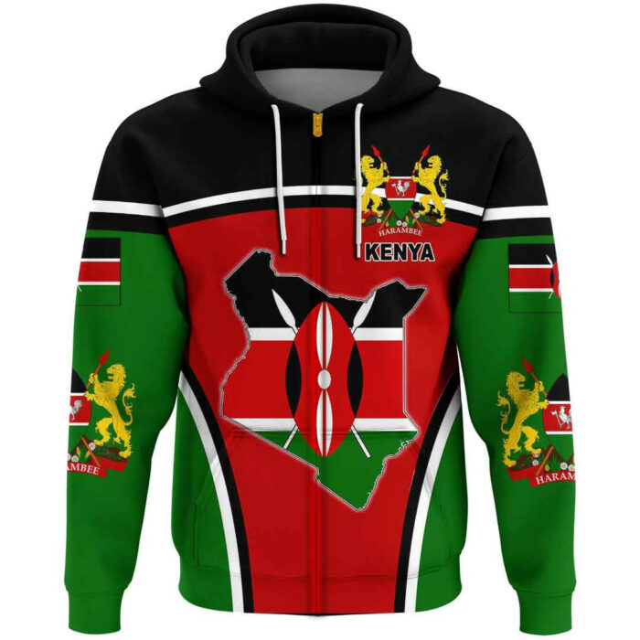 African Hoodie – Kenya Active Flag Zip Hoodie