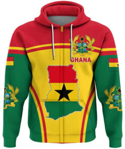African Hoodie – Ghana Active Flag Zip Hoodie
