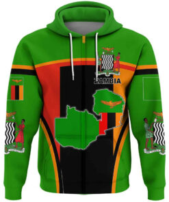 African Hoodie – Zambia Active Flag Zip Hoodie