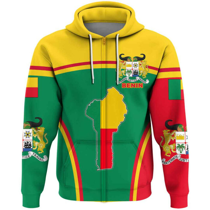 African Hoodie – Benin Active Flag Zip Hoodie