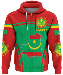 African Hoodie – Mauritania Active Flag Zip Hoodie