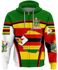 African Hoodie – Zimbabwe Active Flag Zip Hoodie