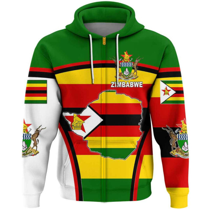 African Hoodie – Zimbabwe Active Flag Zip Hoodie