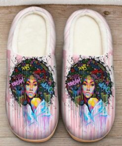 Natural Afro Colorful Word Fleece Slipper