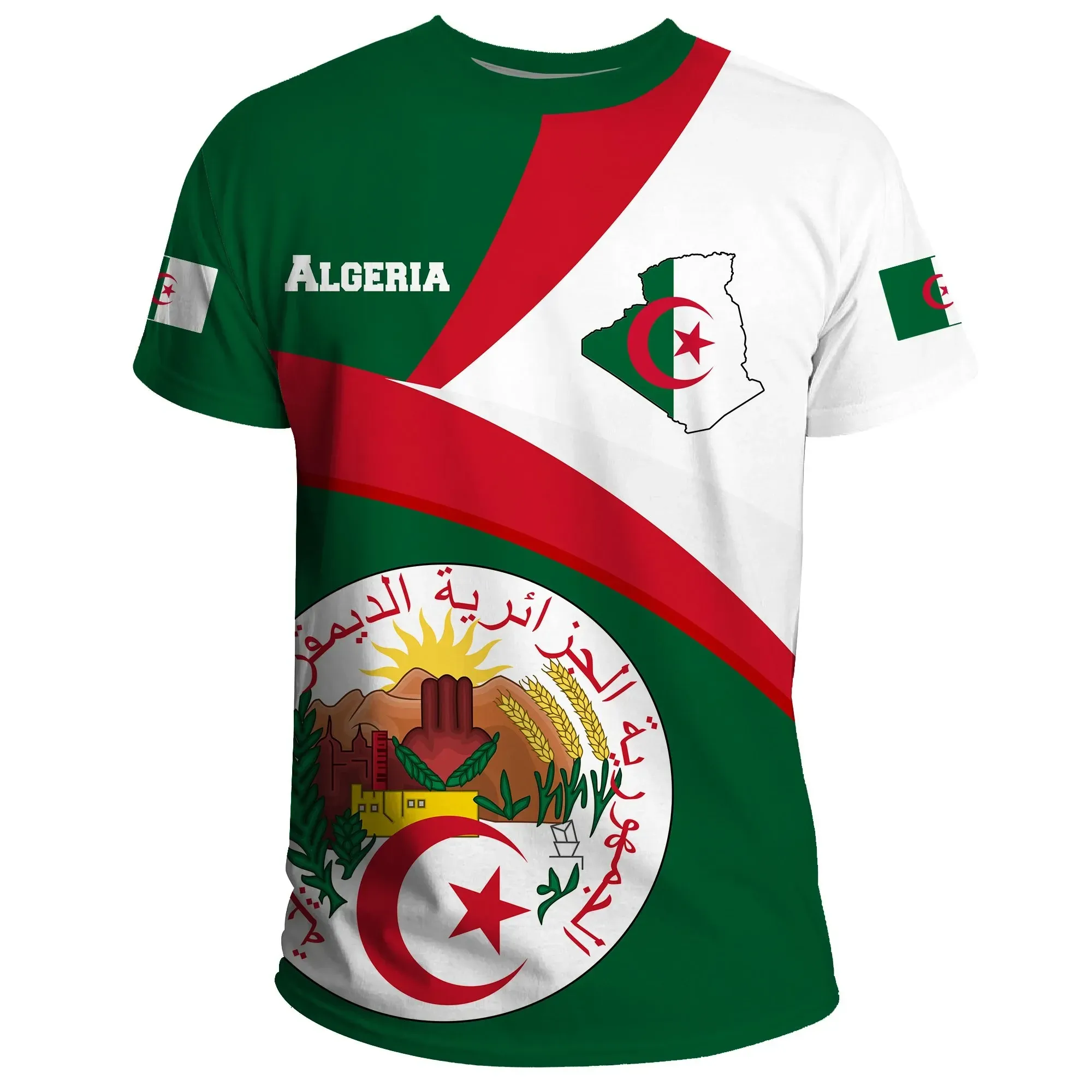 African T-shirt – Algeria Flag Maps Green Tee
