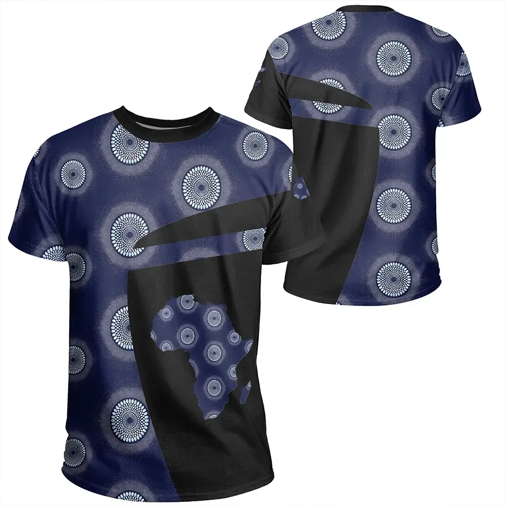 African T-shirt – Ankara Cloth Blue Dots Sport Style Tee