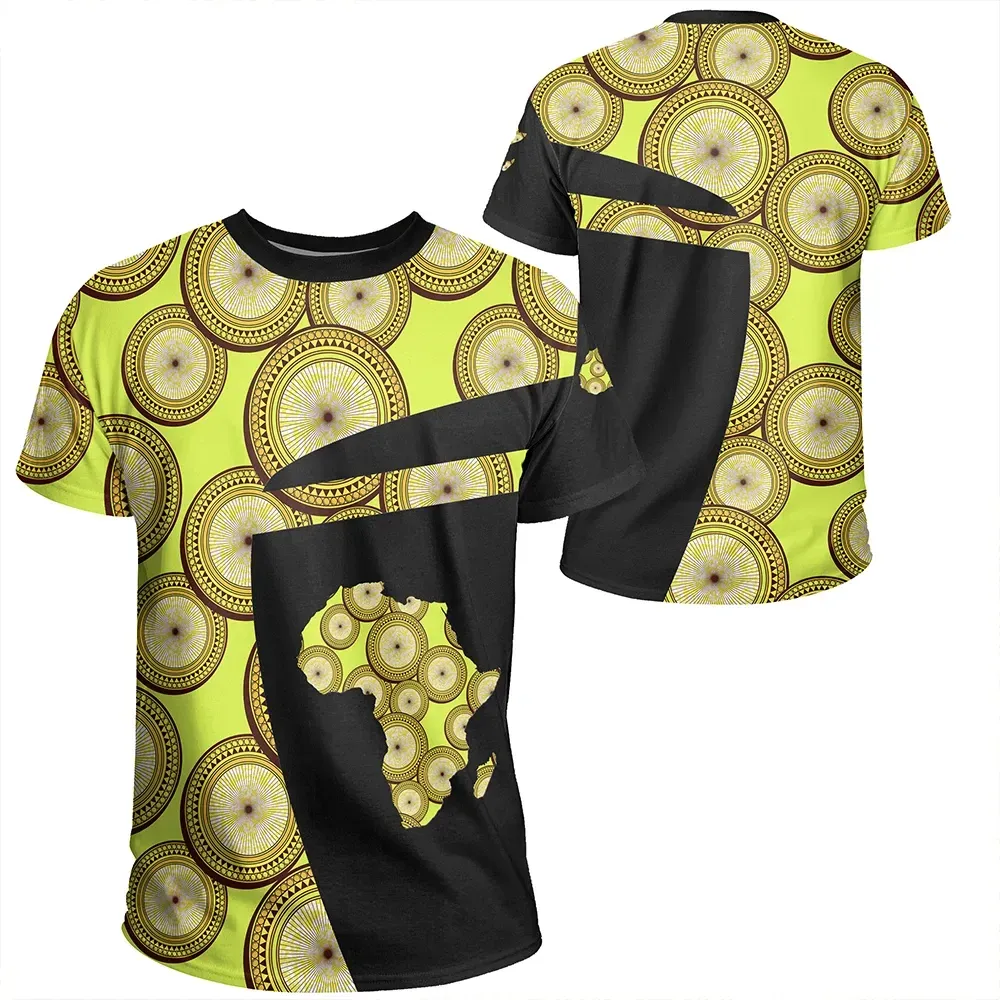 African T-shirt – Ankara Cloth Circle Motif Sport Style Tee