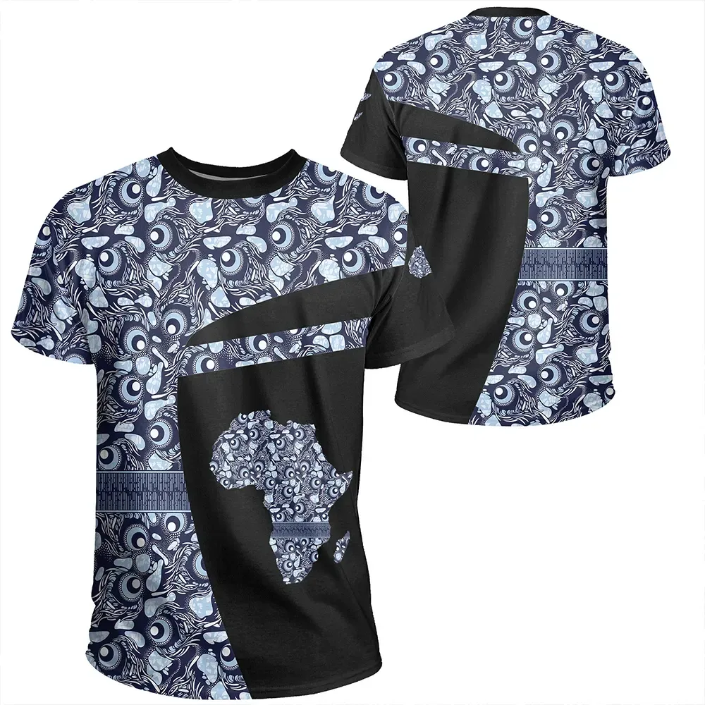 African T-shirt – Ankara Cloth Ngwane Blue Sport Style Tee