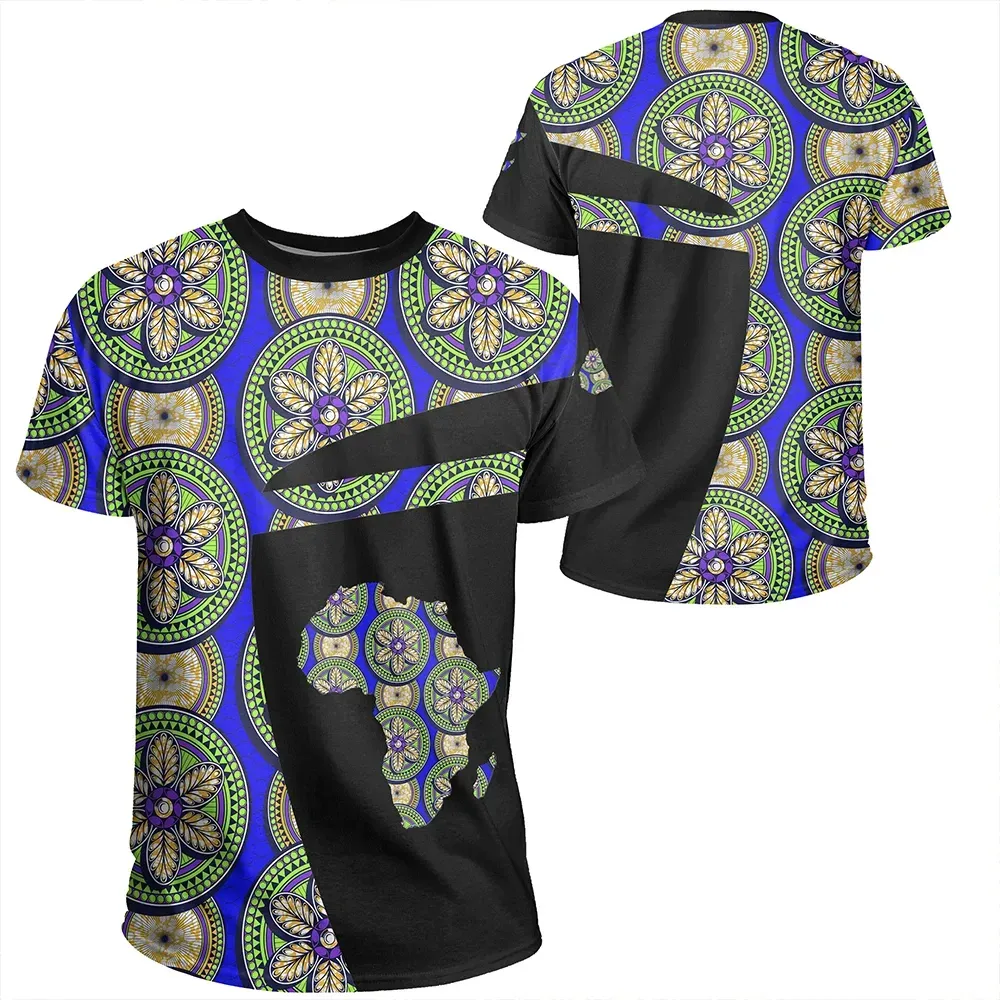 African T-shirt – Ankara Cloth Rounded 6 Petals Sport Style...