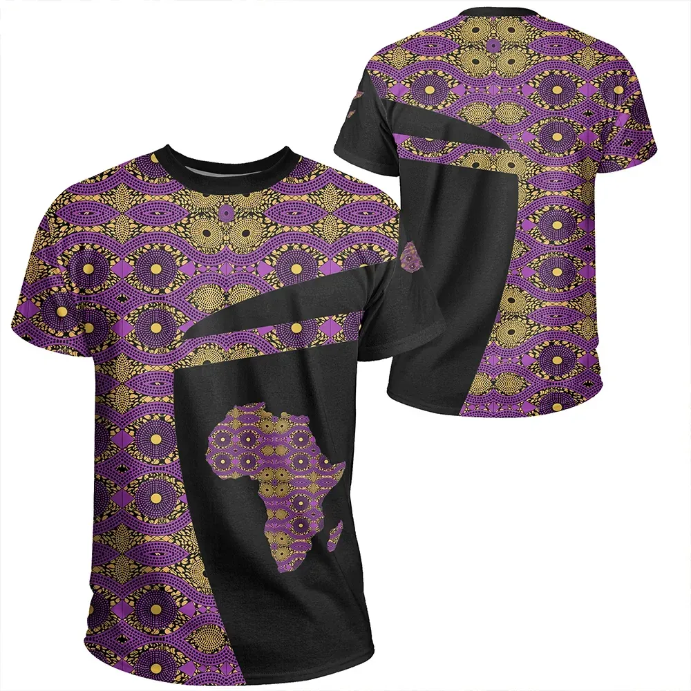 African T-shirt – Ankara Cloth Violet Cowrie Sport Style Tee