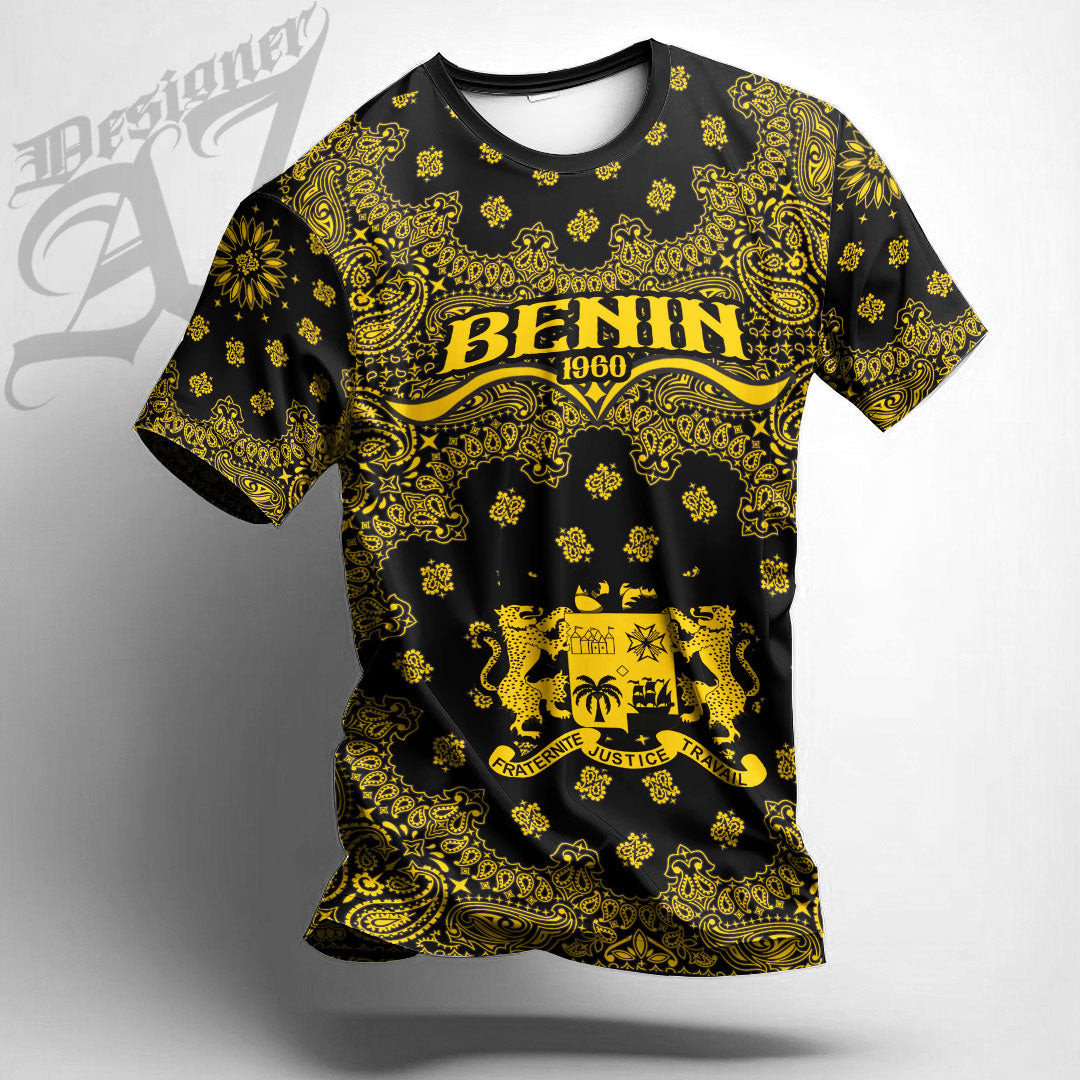 African T-shirt – Benin Paisley Bandana “Never Out of Date”...