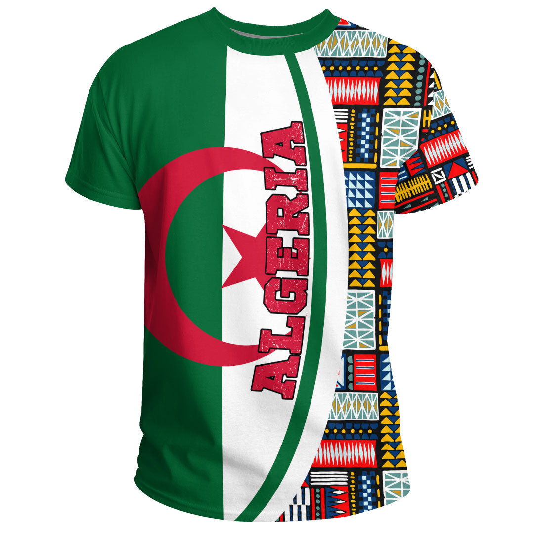 African T-shirt – Clothing Algeria Flag and Kente Pattern Special...