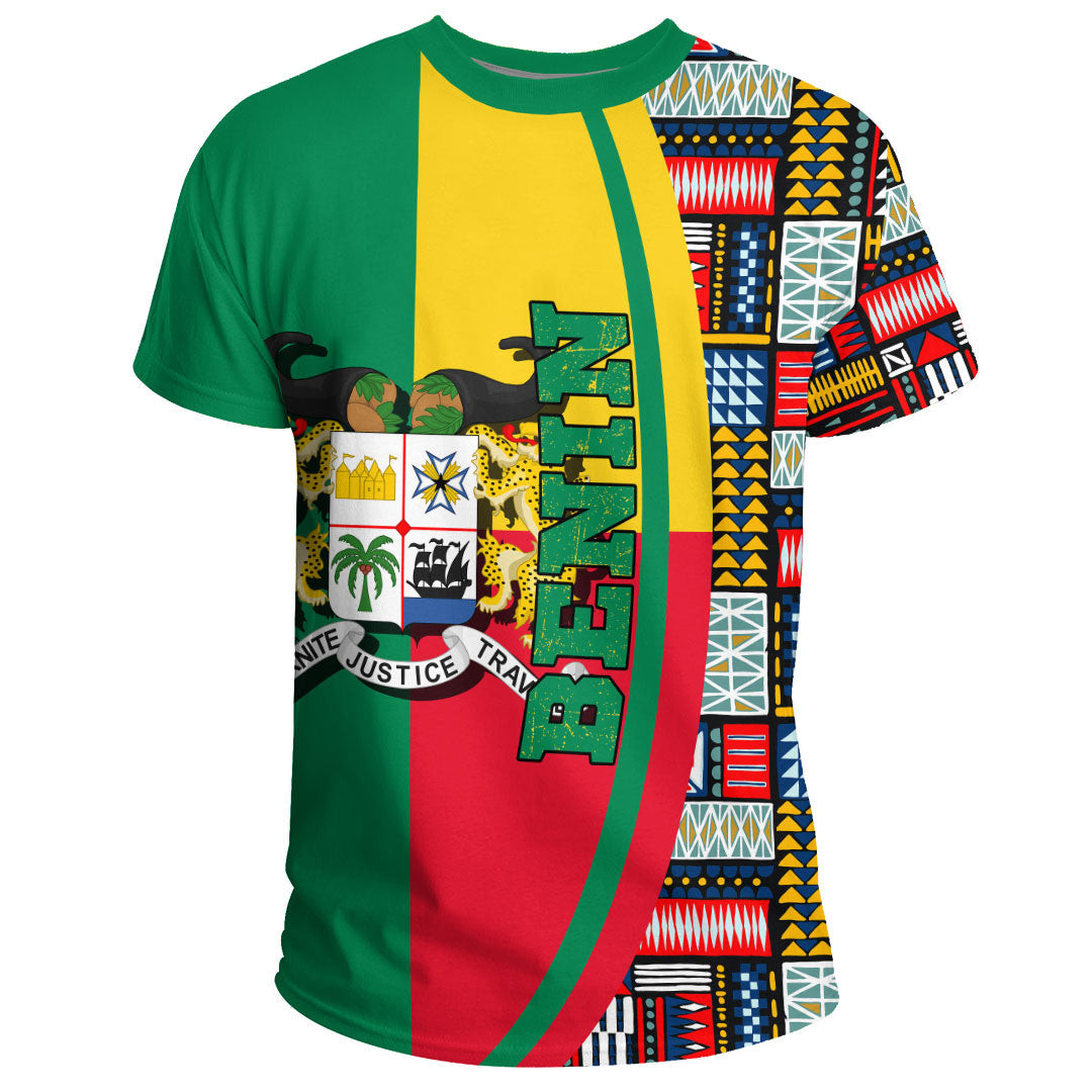 African T-shirt – Clothing Benin Flag and Kente Pattern Special...