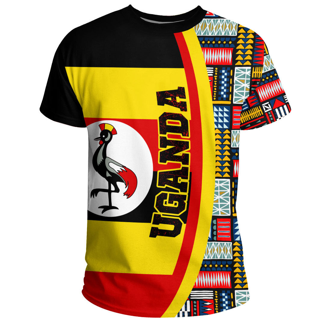 African T-shirt – Clothing Uganda Flag and Kente Pattern Special...