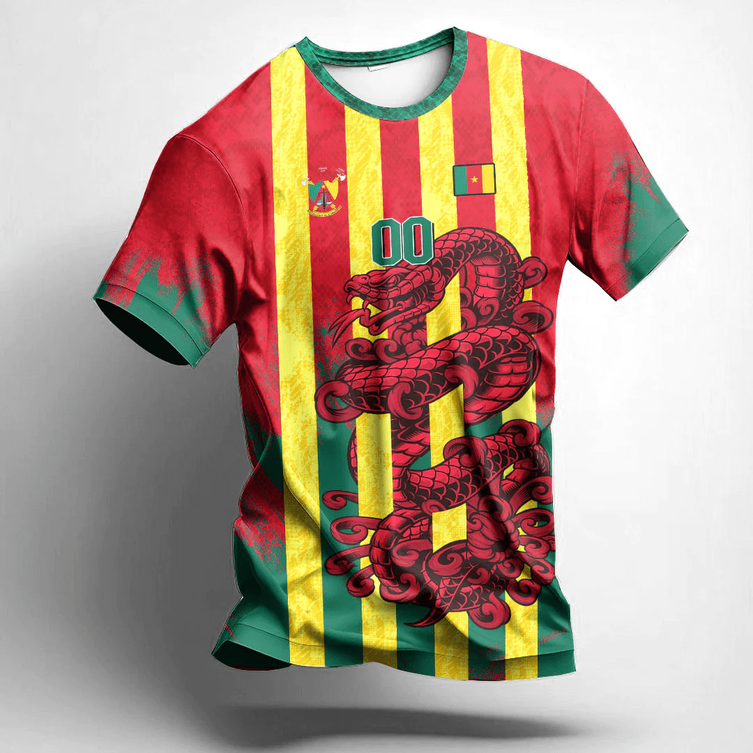 African T-shirt – (Custom) Africa Clothing Cameroon Red Version Snake...