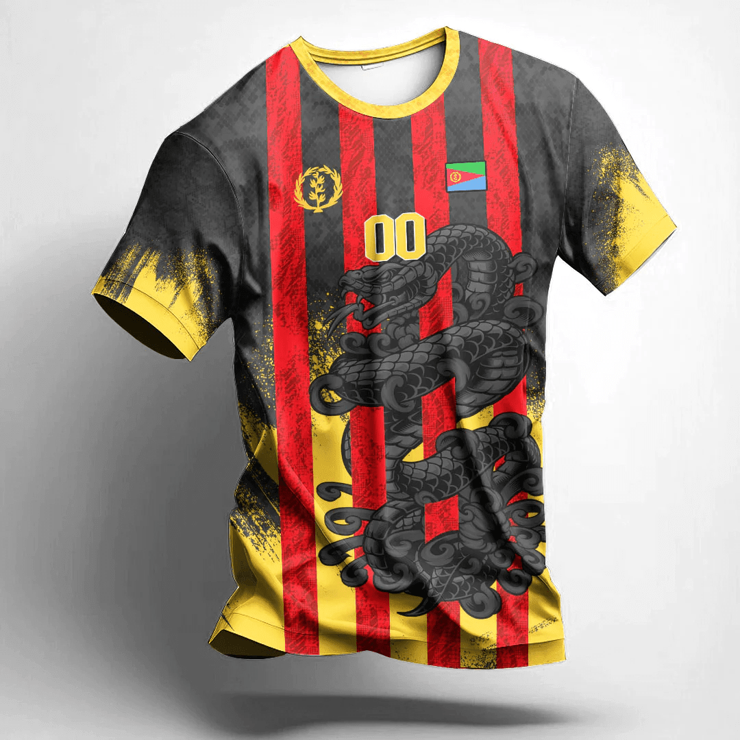 African T-shirt – (Custom) Africa Clothing Eritrea Black Version Snake...