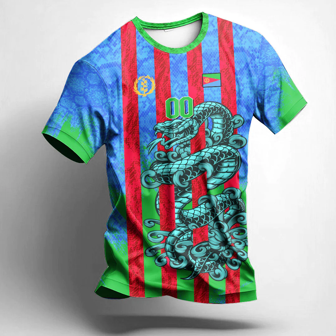 African T-shirt – (Custom) Africa Clothing Eritrea Blue Version Snake...