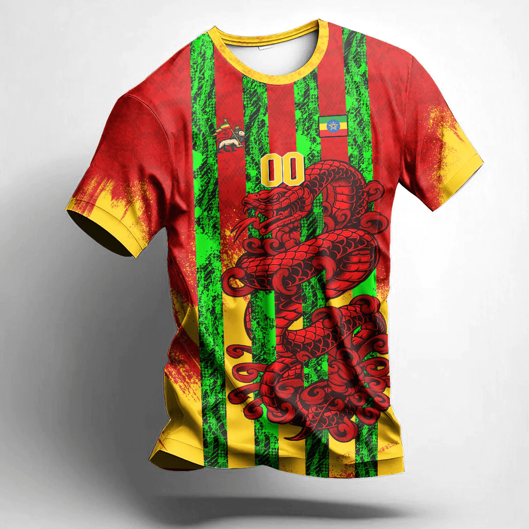 African T-shirt – (Custom) Africa Clothing Ethiopia Red Version Snake...